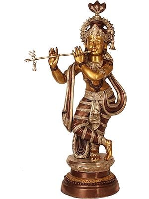 35" Large Size Krishna In Brass | Handmade | Made In India