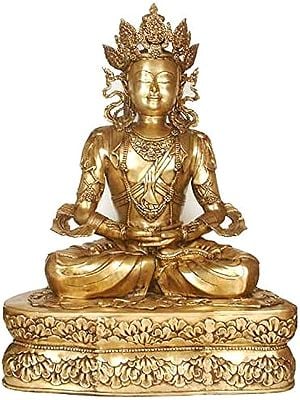38" Large Size Crowned Buddha in the Dhyana Mudra In Brass | Handmade | Made In India