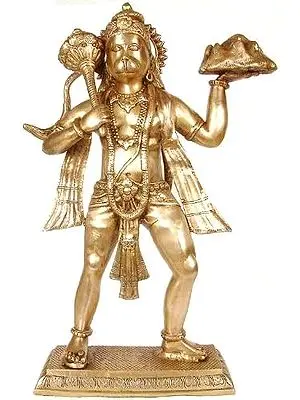 24" Lord Hanuman Brass Idol with Mount Sanjivani | Handmade in India | Divine Spiritual Art