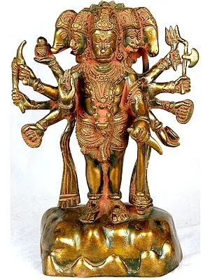 11" Five-Headed (Pancha-Mukhi) Hanuman in Brass | Handmade | Made in India