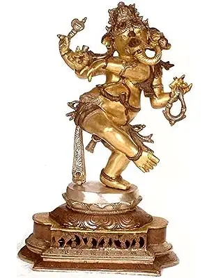 24" Dancing Ganesha Brass Figurine | Handmade | Made in India