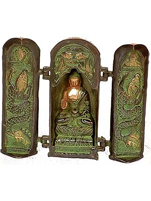 7" Tibetan Buddhist Folding Temple of Buddha In Brass | Handmade | Made In India