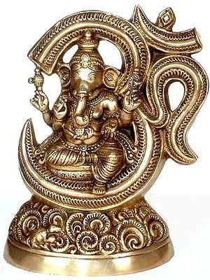 15" Ganesha Idol within Aum | Handmade Brass Statue | Made in India