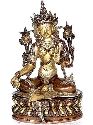 12" The Green Tara (Tibetan Buddhist Deity) In Brass | Handmade | Made In India
