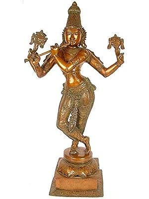 28" Fluting Krishna In Brass | Handmade | Made In India