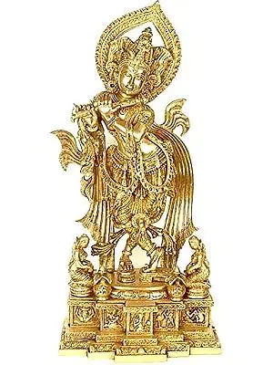 25" Large Size Fluting Krishna In Brass | Handmade | Made In India