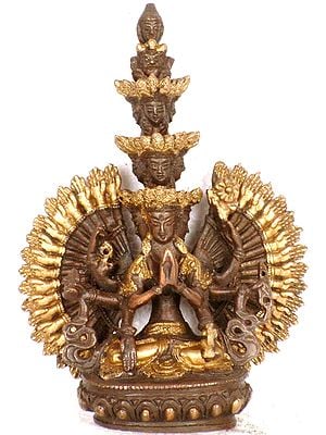 7" Tibetan Buddhist Deity Eleven Headed Thousand Armed Avalokiteshvara In Brass | Handmade | Made In India