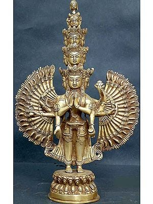 14" Tibetan Buddhist Deity Eleven Headed Thousand Armed Avalokiteshwara In Brass | Handmade | Made In India