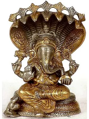 7" Ganesha Seated on Sheshnaga In Brass | Handmade | Made In India