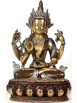 16" Four Armed Avalokiteshvara (Tibetan Buddhist Deity) In Brass | Handmade | Made In India