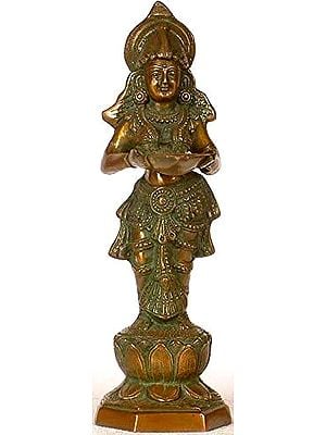 13" Deep Lakshmi Statue in Brass | Handmade | Made in India