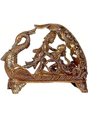 8" Radha & Krishna Sport on a Swan Throne In Brass | Handmade | Made In India