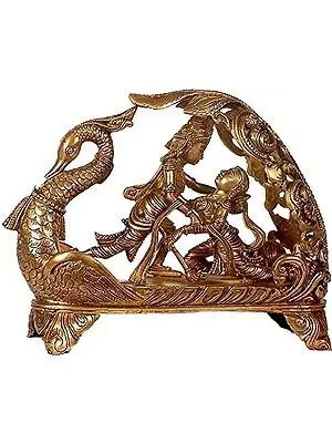 8" Radha & Krishna Sport on a Swan Throne in Brass | Handmade | Made in India