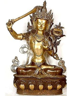 39" Tibetan Buddhist Deity- Large Size Manjushri, Buddhist God of Wisdom In Brass | Handmade | Made In India