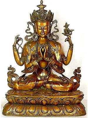 28" Large Size Four-Armed Avalokiteshvara (Tibetan Buddhist Deity) In Brass | Handmade | Made In India