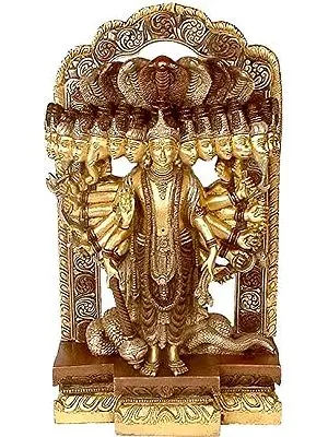 14" Lord Vishnu in His Cosmic Magnification In Brass | Handmade | Made In India