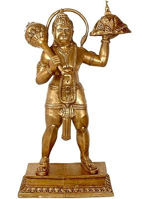 48" Lord Hanuman with Mount Sanjeevini In Brass | Handmade | Made In India