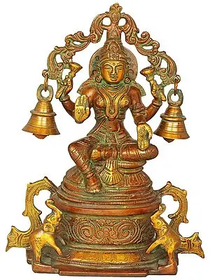 8" Goddess Lakshmi Statue with Elephants & Bells in Brass | Handmade | Made in India