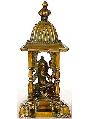 10" Ganesha Temple In Brass | Handmade | Made In India