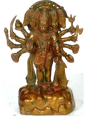 11" Five-Headed (Pancha-Mukhi) Hanuman In Brass | Handmade | Made In India
