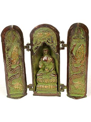 8" Tibetan Buddhist Folding Buddha Temple In Brass | Handmade | Made In India