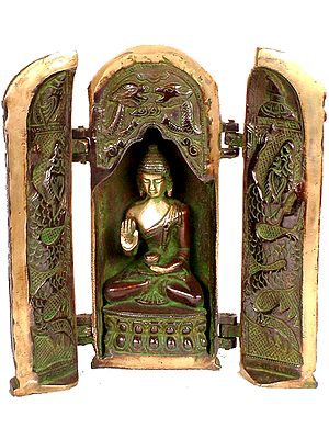 8" Tibetan Buddhist Folding Temple of Buddha In Brass | Handmade | Made In India