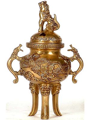 Incense Burner with Snow Lions and Wrathful Faces as Heads