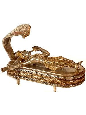 9" Lord Vishnu in Yoga Nidra In Brass | Handmade | Made In India
