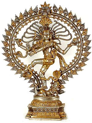 28" Nataraja in Silver and Golden Hues In Brass | Handmade | Made In India