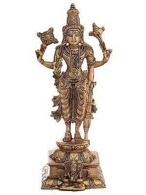 9" Four-Armed Standing Vishnu Brass Sculpture | Handmade | Made in India