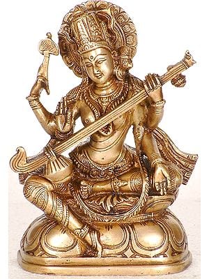 7" Saraswati In Brass | Handmade | Made In India