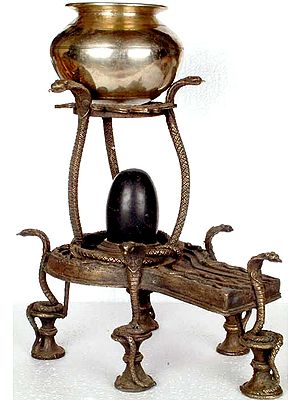 Shiva Linga Assembly with Dripping Vase for Milk