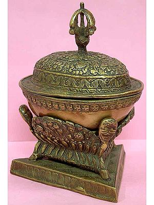 Skull Cup with Lid and Base (Ashtamangala Craved on Top)