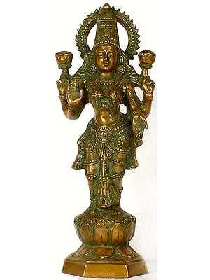 13" Standing Lakshmi In Brass | Handmade | Made In India