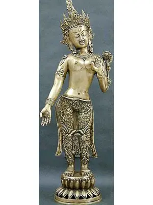 29" Tibetan Buddhist Goddess Large Size Standing Tara In Brass | Handmade | Made In India