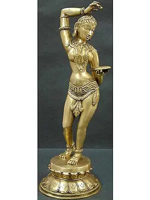 18" The Apsara Applying Vermilion (A Sculpture Inspired by Khajuraho) In Brass | Handmade | Made In India