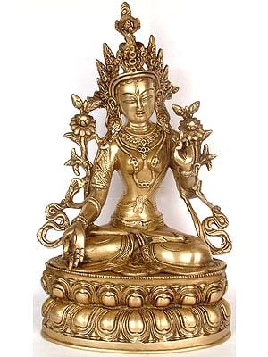 14" Tibetan Buddhist Deity- The White Tara In Brass | Handmade | Made In India