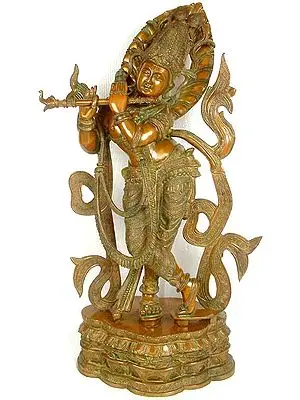 32" (Large Size) Venu Gopal: The Enrapt Player of Flute In Brass | Handmade | Made In India