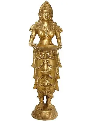 6" Large Size Vijayanagara Deeplakshmi In Brass | Handmade | Made In India