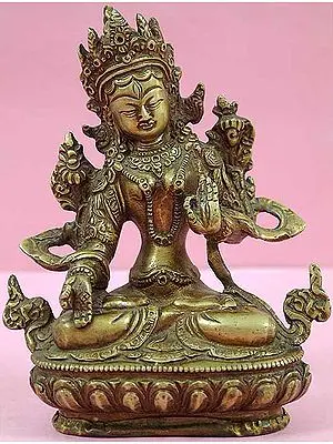 5" Tibetan Buddhist Goddess White Tara in Brass | Handmade | Made In India