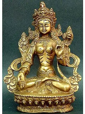 5" Tibetan Buddhist Goddess White Tara In Brass | Handmade | Made In India