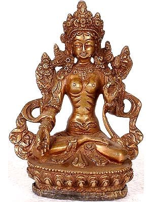 5" Tibetan Buddhist Goddess White Tara Idol in Brass | Handmade | Made in India