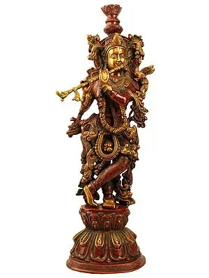 23" Fluting Krishna In Brass | Handmade | Made In India