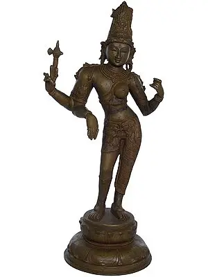 26" Ardhanarishvara (Shiva-Shakti), With The Towering Jatamukuta In Brass | Handmade | Made In India
