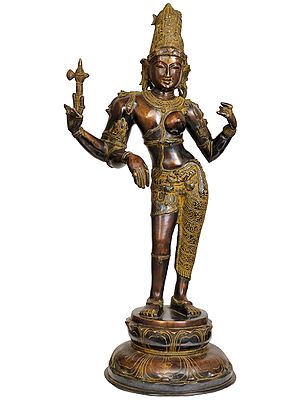 26" Ardhanarishvara Brass Statue (Shiva-Shakti) with Towering Jatamukuta – Handmade Divine Sculpture