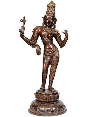 26" Ardhanarishvara Brass Statue (Shiva-Shakti) with Towering Jatamukuta – Handmade Divine Sculpture