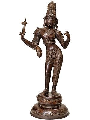 26" Ardhanarishvara (Shiva-Shakti), With The Towering Jatamukuta In Brass | Handmade | Made In India