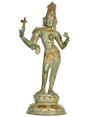 26" Ardhanarishvara Brass Statue (Shiva-Shakti) with Towering Jatamukuta – Handmade Divine Sculpture
