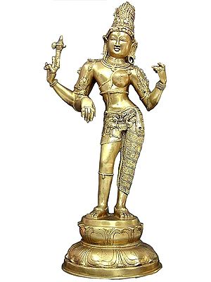 26" Ardhanarishvara Brass Statue (Shiva-Shakti) with Towering Jatamukuta – Handmade Divine Sculpture