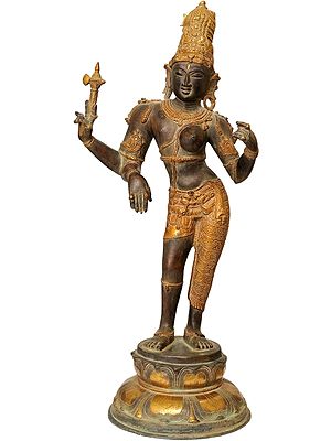 26" Ardhanarishvara Brass Statue (Shiva-Shakti) with Towering Jatamukuta – Handmade Divine Sculpture
